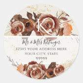 BOHO Herfst Bloemige Herfstbladeren Monogram Adres Ronde Sticker (Voorkant)