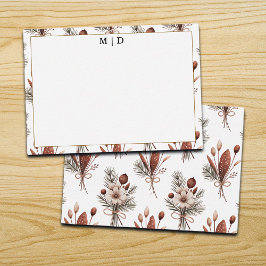 Boho herfst bloemige monogram notitiekaartje