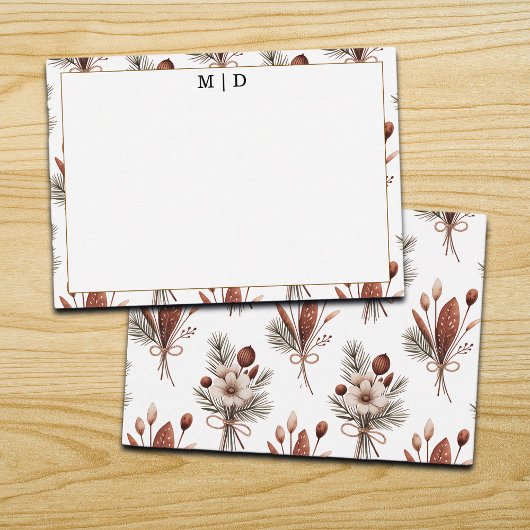 Boho herfst bloemige monogram notitiekaartje