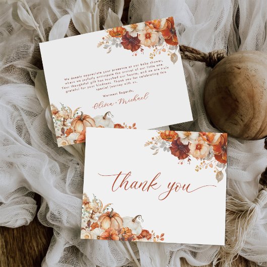 Boho herfst bloemige pompoen baby shower bedankkaart