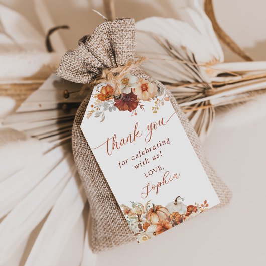 Boho herfst bloemige pompoen baby shower cadeaulabel