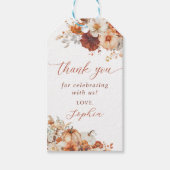 Boho herfst bloemige pompoen baby shower cadeaulabel (Voorkant)