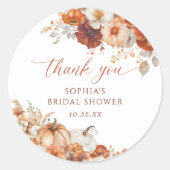 Boho herfst bloemige pompoen bruidsdouche ronde sticker (Voorkant)