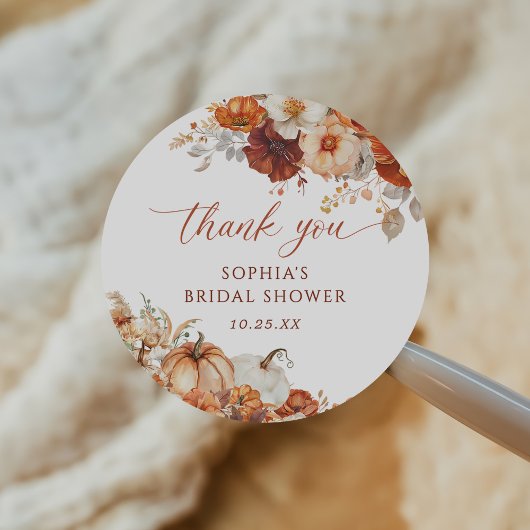 Boho Herfst Bloemige Pompoen Bruidsmeisje Borrel Ronde Sticker