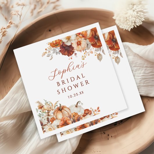 Boho herfst bloemige pompoen bruiloftsborrel servet