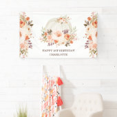 Boho Herfst Bloemige Pompoen Gelukkige Verjaardag  Spandoek (Insitu)
