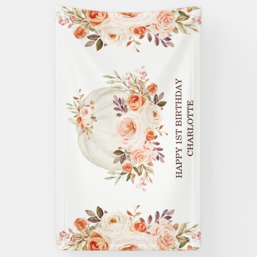 Boho-herfst bloemige pompoen happy verjaardagsfees spandoek (Verticaal)