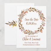 Boho Herfst bloemkrans bruiloft Save The Date (Voorkant / Achterkant)