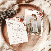 Boho herfst bloemrijke elegante script & foto brui save the date