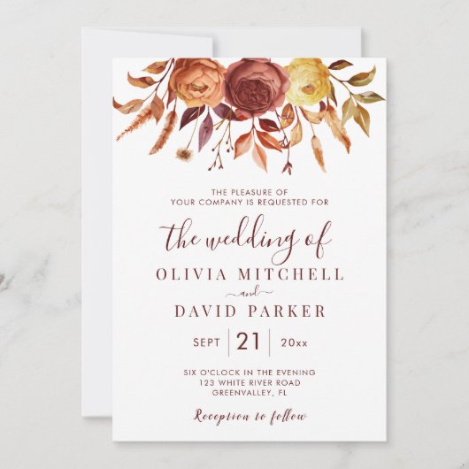 Boho herfst bloemrijke rustieke bloemen gebladerte kaart (Voorkant)