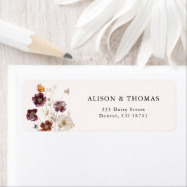 Boho herfst bloemstuk bruiloft retouradres etiket