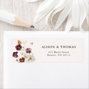 Boho herfst bloemstuk bruiloft retouradres etiket