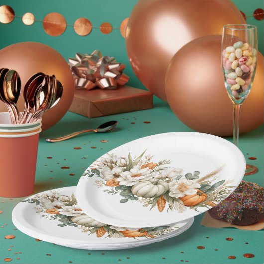Boho herfst bloemstuk papieren bord (Multi)