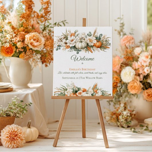 Boho herfst bloemstuk verjaardags welkom poster