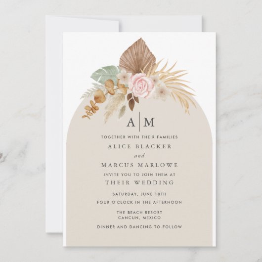 Boho Herfst Bohemian Floral Wedding Uitnodiging (Voorkant)