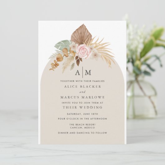 Boho Herfst Bohemian Floral Wedding Uitnodiging (Staand voorkant)