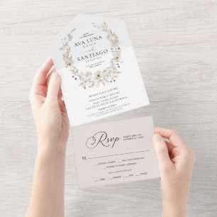 Boho Herfst Botanical All in One Wedding Invite Uitnodiging