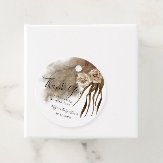 Boho Herfst Botanicals Baby shower Bedankjes Labels (In situ)