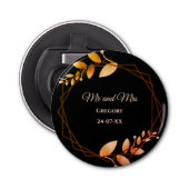 Boho herfst botanische gouden lijst bruiloft button flesopener (Voorkant)