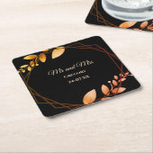 Boho herfst botanische gouden lijst bruiloft kartonnen onderzetters (Schuin)