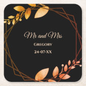 Boho herfst botanische gouden lijst bruiloft kartonnen onderzetters (Voorkant)