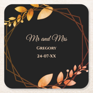 Boho herfst botanische gouden lijst bruiloft kartonnen onderzetters