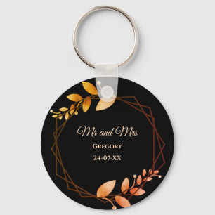 Boho herfst botanische gouden lijst bruiloft sleutelhanger