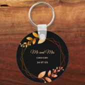 Boho herfst botanische gouden lijst bruiloft sleutelhanger (Voorkant)