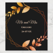 Boho herfst botanische gouden lijst bruiloft wijn etiket (Enkel label)