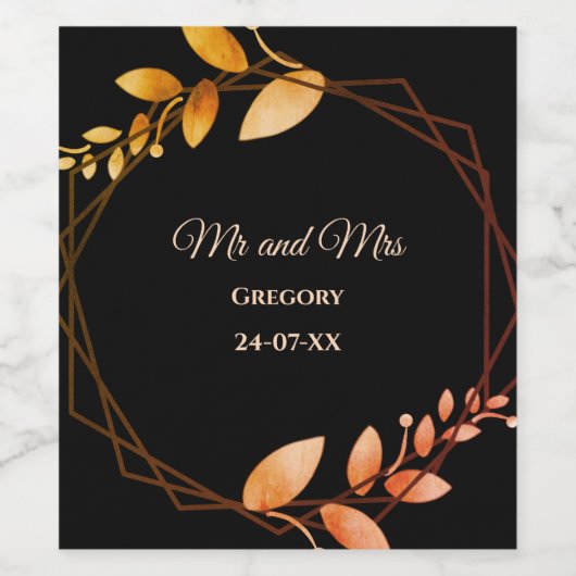 Boho herfst botanische gouden lijst bruiloft wijn etiket (Enkel label)