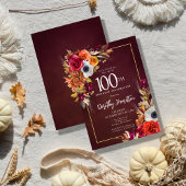 Boho Herfst Bourgogne Bloemen Script 100e Verjaard Kaart