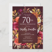 Boho Herfst Bourgogne Bloemen Script 70e Verjaarda Kaart (Voorkant)