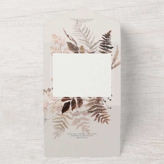 Boho Herfst Brown Botanische bruiloft All In One Uitnodiging (Buitenkant)