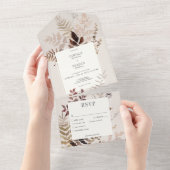 Boho Herfst Brown Botanische bruiloft All In One Uitnodiging (Afscheurbaar)