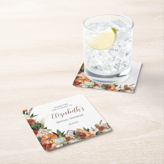 Boho herfst bruidsfeest kartonnen onderzetters (Insitu)