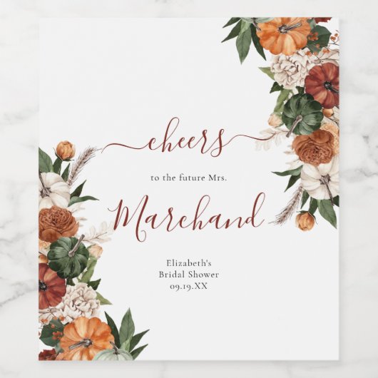 Boho herfst bruidsfeest wijn etiket (Enkel label)