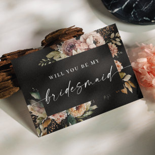 Boho-herfst bruidsmeisje uitnodiging. Zwarte herfs Briefkaart