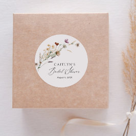 Boho-herfst bruidsmeisjesfeest met wilde bloemen ronde sticker
