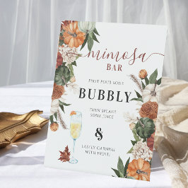 Boho-herfst Bruidsuitnodiging Mimosa Bar Reclamebord Met Voetstuk