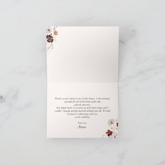 Boho herfst bruiloft feest bloemboog Verliefd rake Bedankkaart (Binnen)