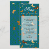 Boho herfst bruiloft koper en Blauwgroen vlinder Menu (Voorkant / Achterkant)