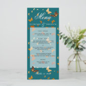Boho herfst bruiloft koper en Blauwgroen vlinder Menu (Staand voorkant)