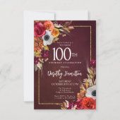 Boho Herfst Burgundy Bloemrijke Script 100ste Verj Kaart (Voorkant)