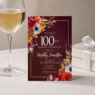 Boho Herfst Burgundy Bloemrijke Script 100ste Verj Kaart