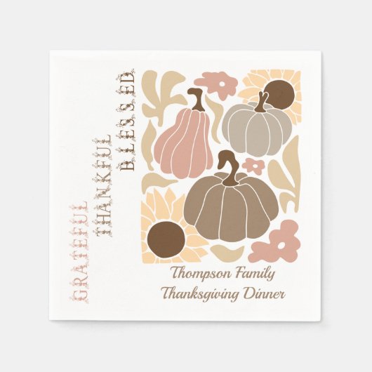 Boho Herfst dankbare gezegende Thanksgiving Servet (Voorkant)