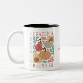 Boho Herfst dankbare gezegende Thanksgiving Tweekleurige Koffiemok