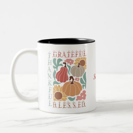 Boho Herfst dankbare gezegende Thanksgiving Tweekleurige Koffiemok (Links)