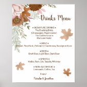Boho Herfst Dranken Menu Trouwfeest Bord Poster (Voorkant)