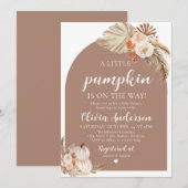 Boho Herfst Een Kleine Pompoen Baby shower Uitnodi Kaart (Voorkant / Achterkant)