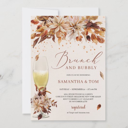 Boho Herfst en herfst bloemen Brunch en Bubble Kaart (Voorkant)